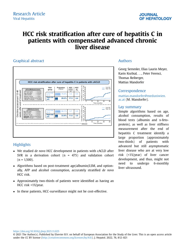 HCC Risk Stratification After Cure of Hepatitis C | PDF | Alanine ...