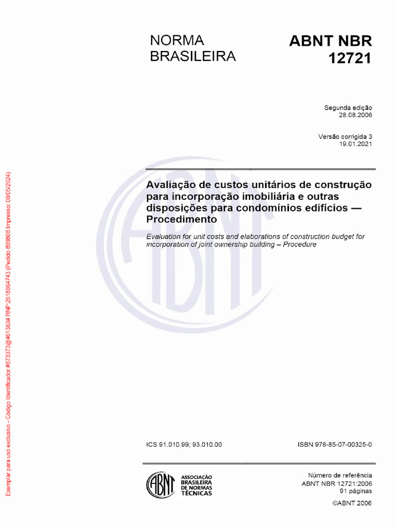 Abnt NBR 12721 | PDF