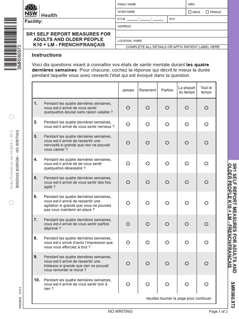 Kessler 10 (Détresse Psychologique, Test) | PDF