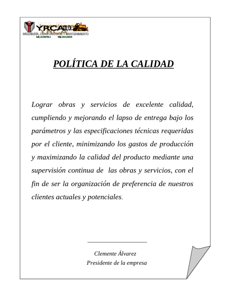 Política de La Calidad Yrca | PDF