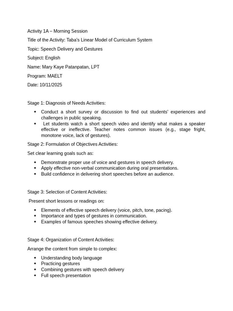 Activity 1A | PDF | Public Speaking | Gesture