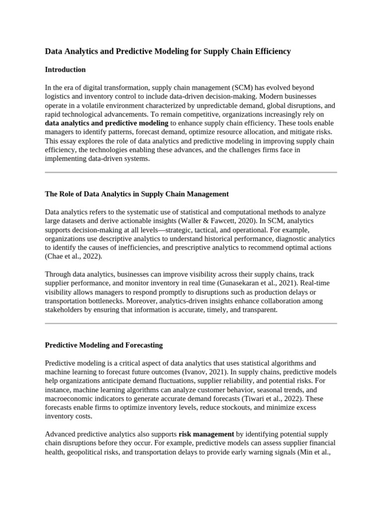 Data Analytics and Predictive Modeling For Supply Chain Efficiency ...