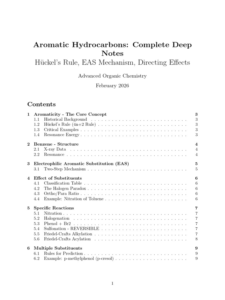 Aromatic Hydrocarbons: Complete Deep Notes: H Uckel's Rule, EAS ...