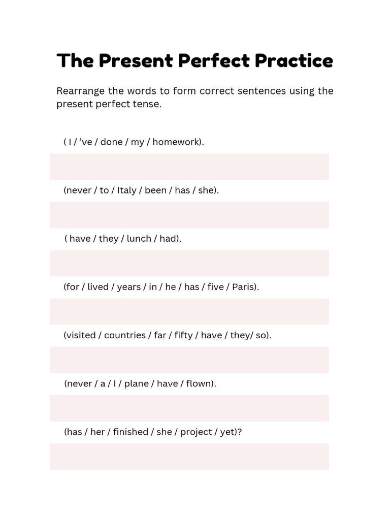Present Perfect Grammar Practice Worksheet | PDF