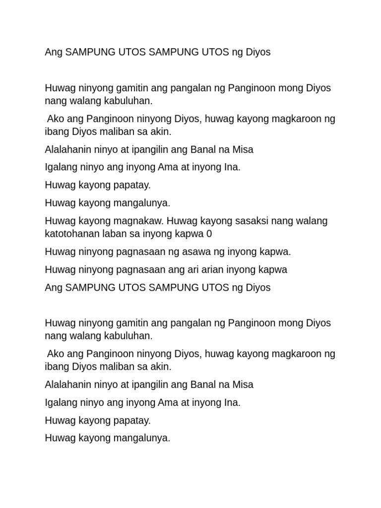 Ang Sampung Utos Sampung Utos NG Diyos | PDF