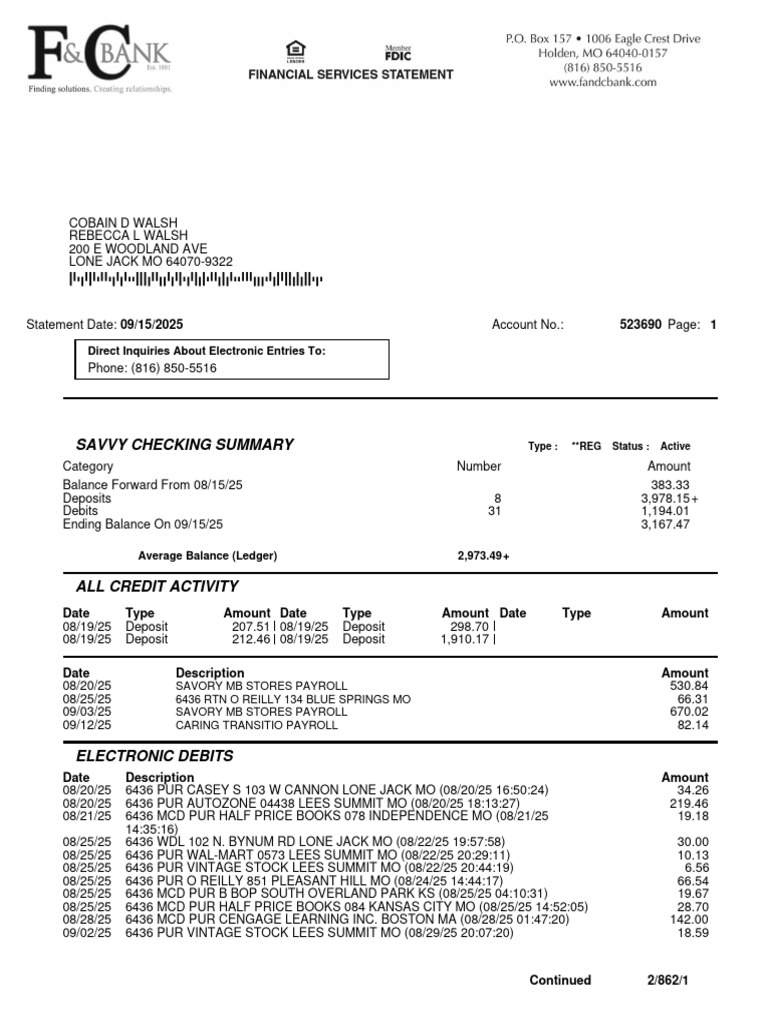 ES DDA0297 Checking Statement S09152025 000000523690 | PDF | Banking ...