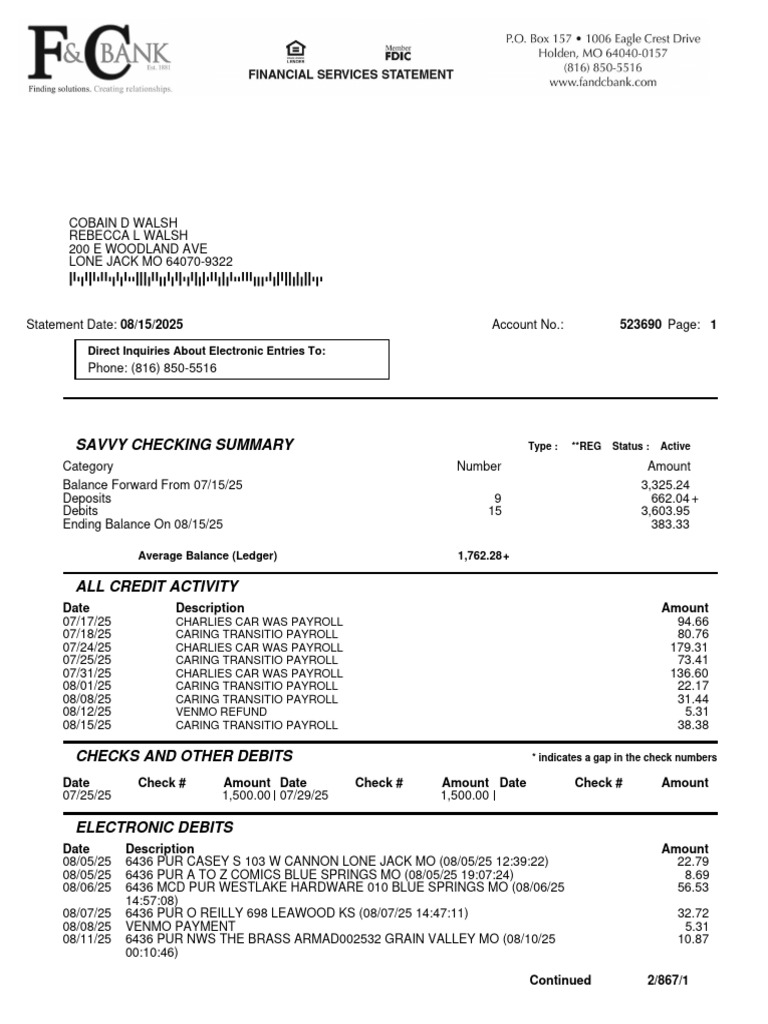 ES DDA0297 Checking Statement S08152025 000000523690 | PDF | Debits And ...