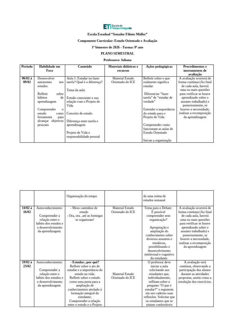 9º Ano Plano Mensal de Estudo Orientado | PDF | Aprendizado | Lição
