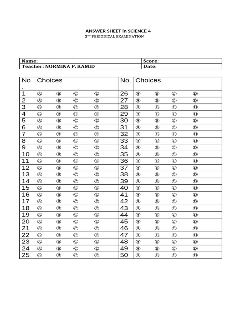 Answer Sheet 50 Items | PDF