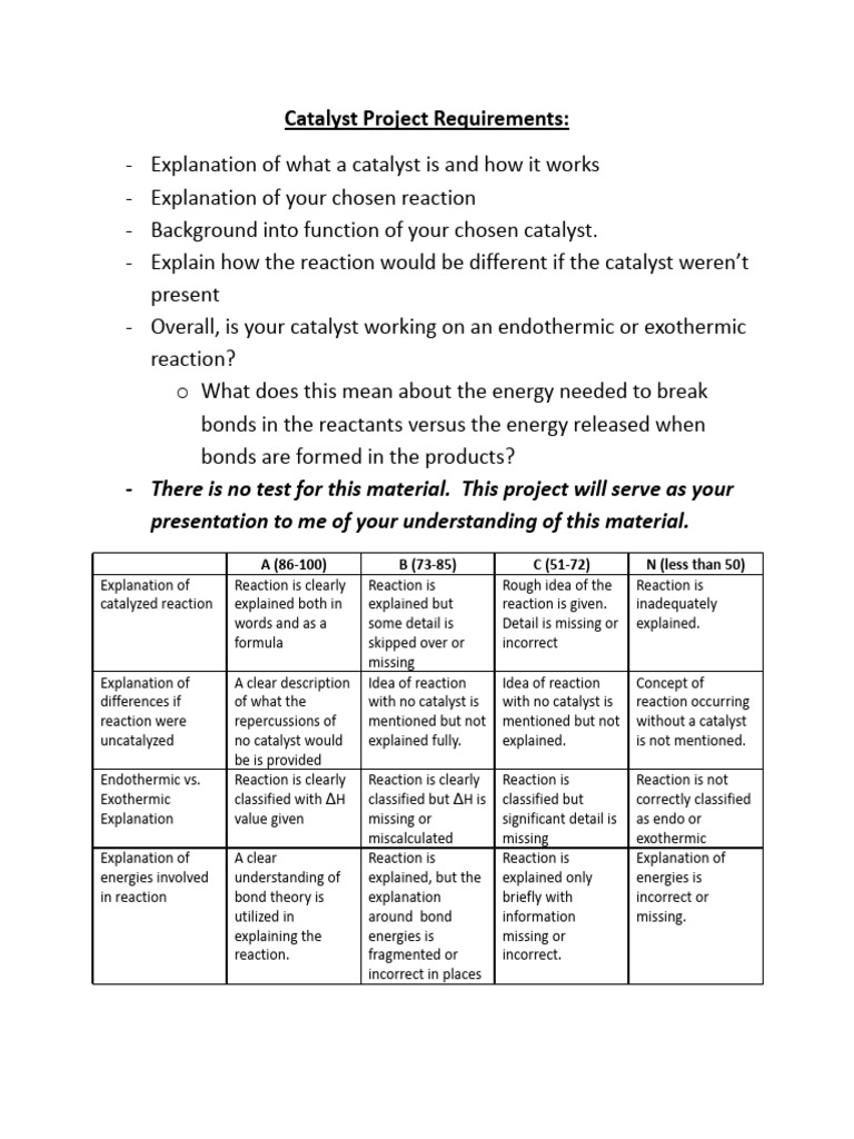 Catalyst Project Requirements | PDF | Chemical Reactions | Catalysis