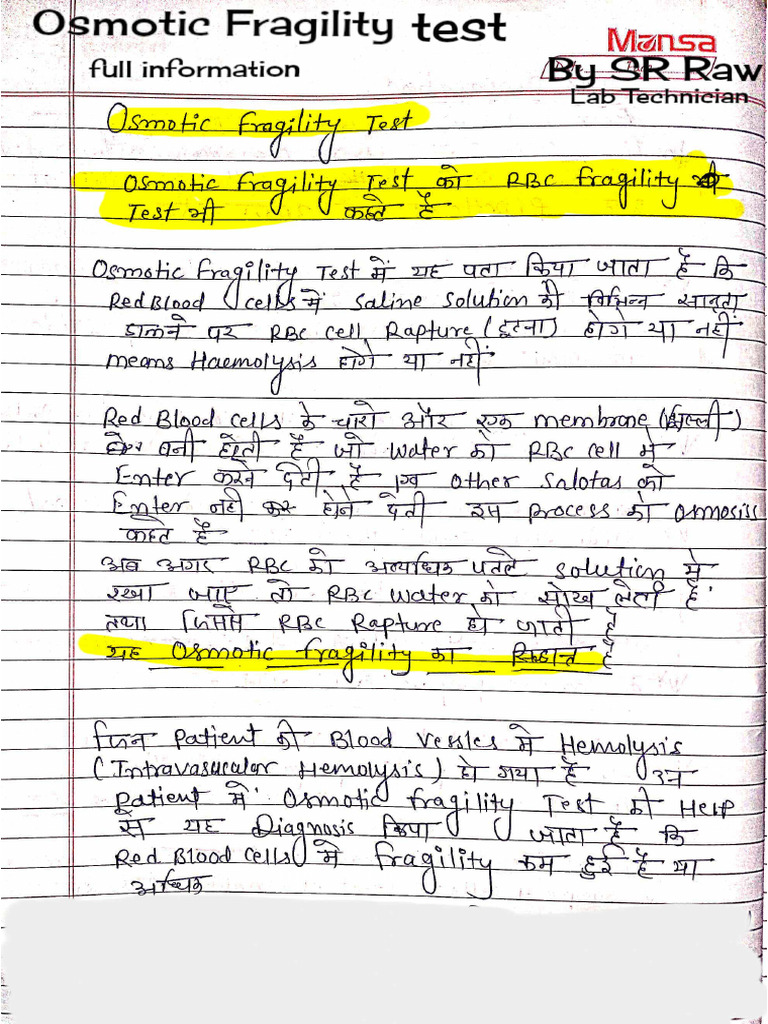 Osmotic Fragility Test Full Information by SR Raw | PDF