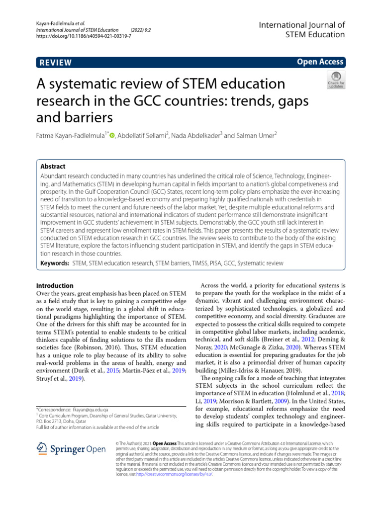2021 - A Systematic Review of STEM Education Research in The GCC ...