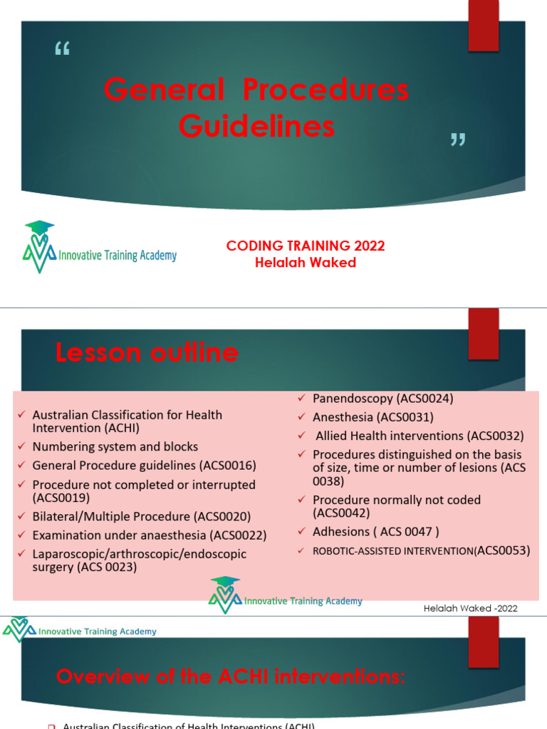 Overview of ACHI Intervention | PDF | Anesthesia | Endoscopy