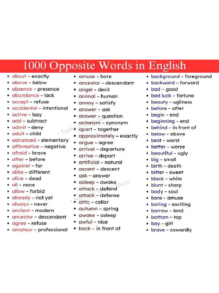 Basic VS Advanced & 1000 Opposite Words | PDF