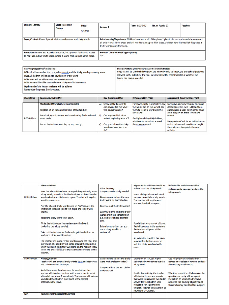 Early Years Lesson Plan Exemplar | PDF