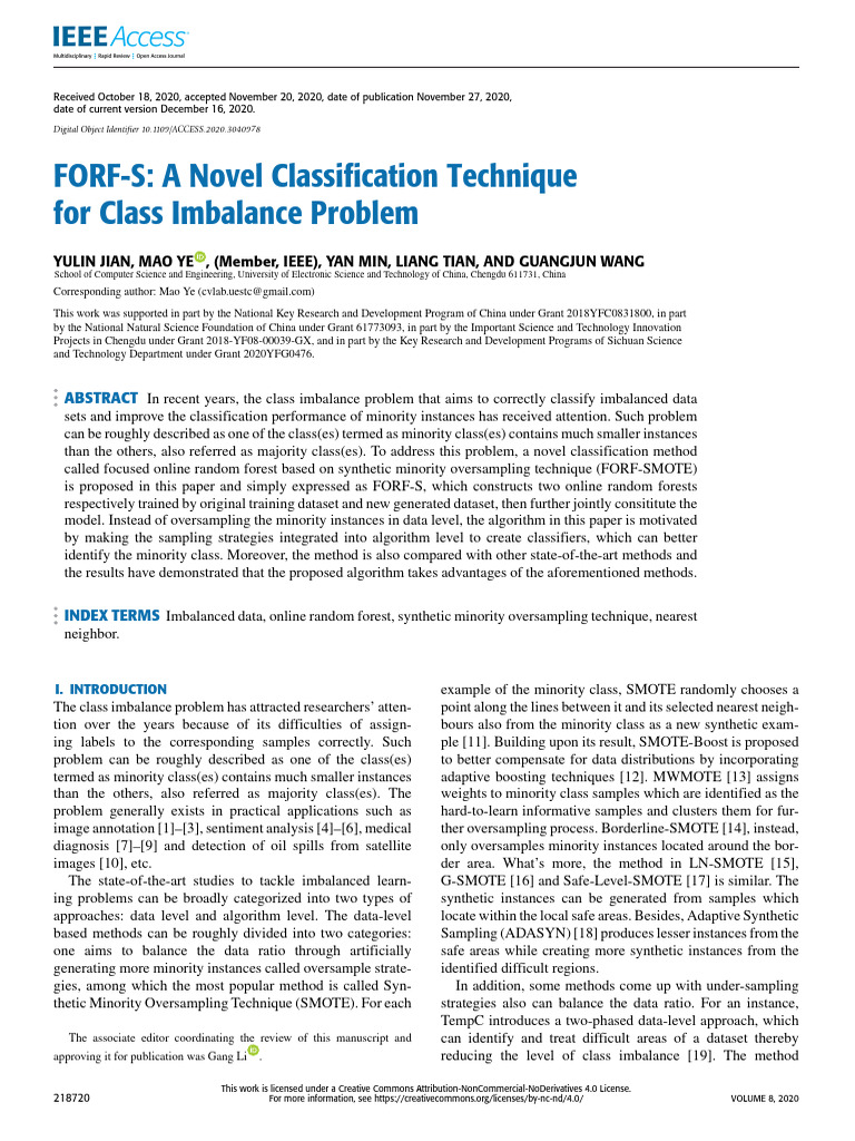 FORF-S A Novel Classification Technique For Class Imbalance Problem ...