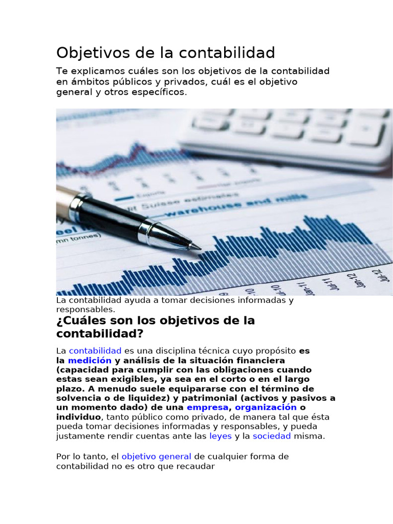 Objetivos de La Contabilidad | PDF | Contabilidad | Bienes (Ley)