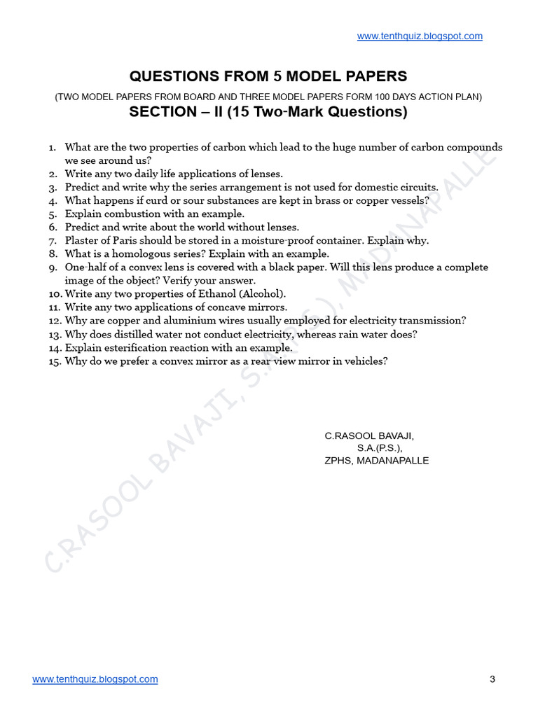 2 Mark (Section-II) Questions Ps Section Wise Questions From 5 Model ...