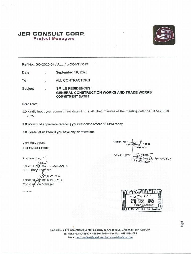 SO 2025 04 ALL L CONT 019 Commitment Dates | PDF