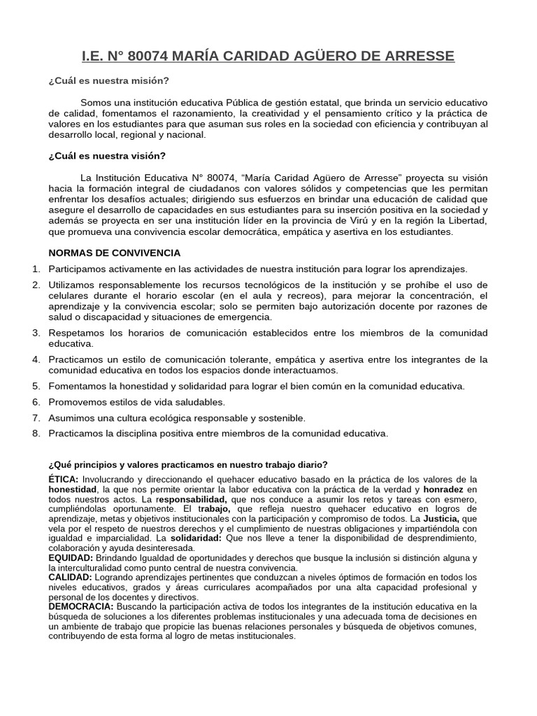 Normas de Convivencia 2026 Ie 80074 | PDF | Comunidad