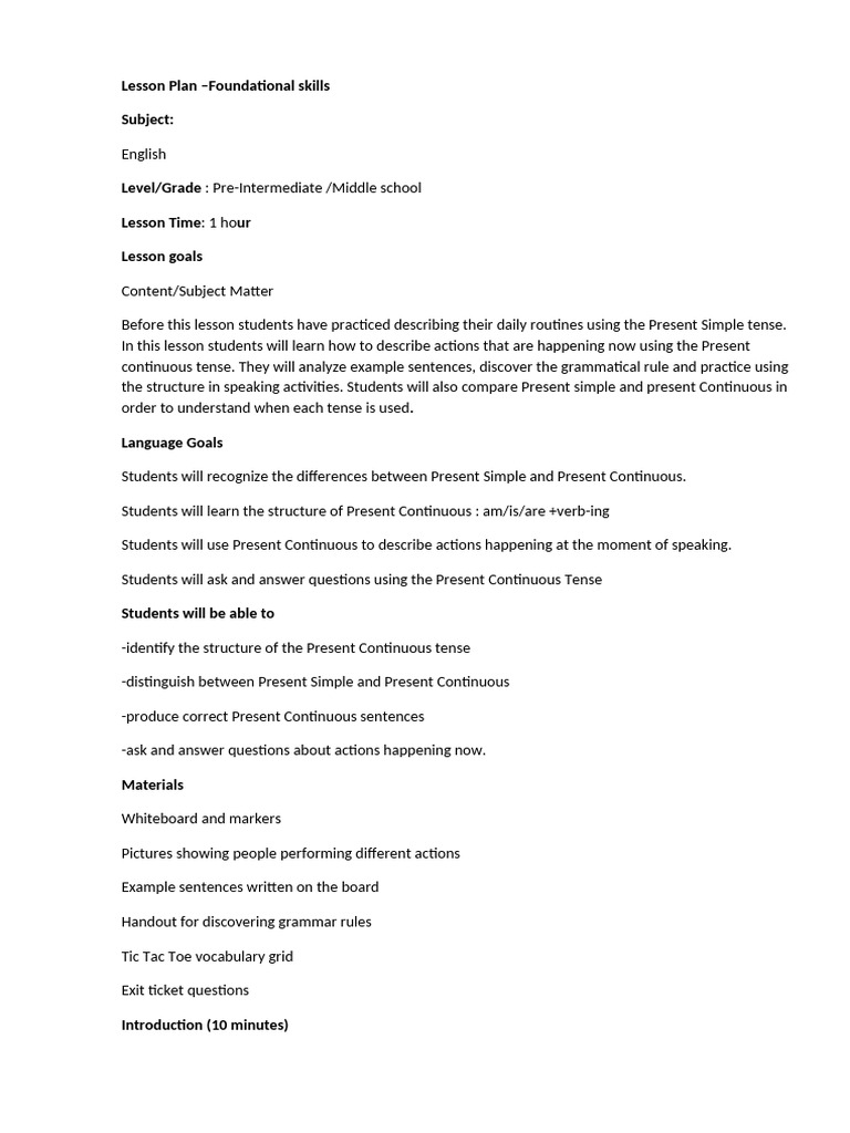Lesson Plan Assignment - Foundation Skill | PDF | Lesson Plan ...