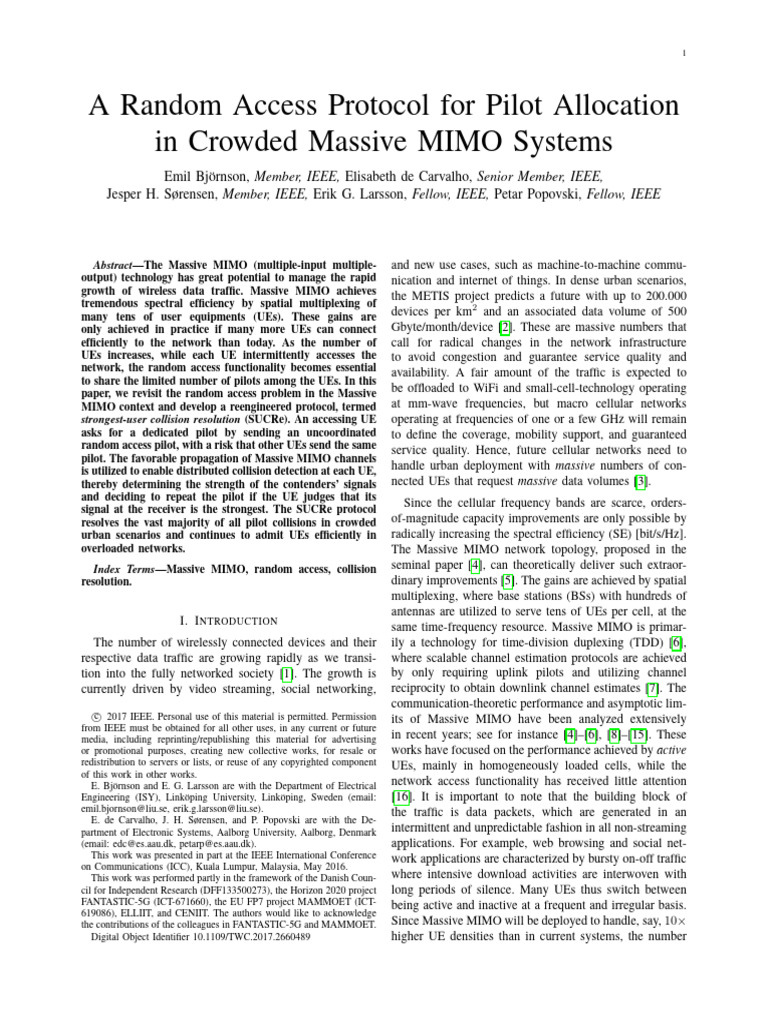 A Random Access Protocol For Pilot Allocation in Crowded Massive MIMO ...