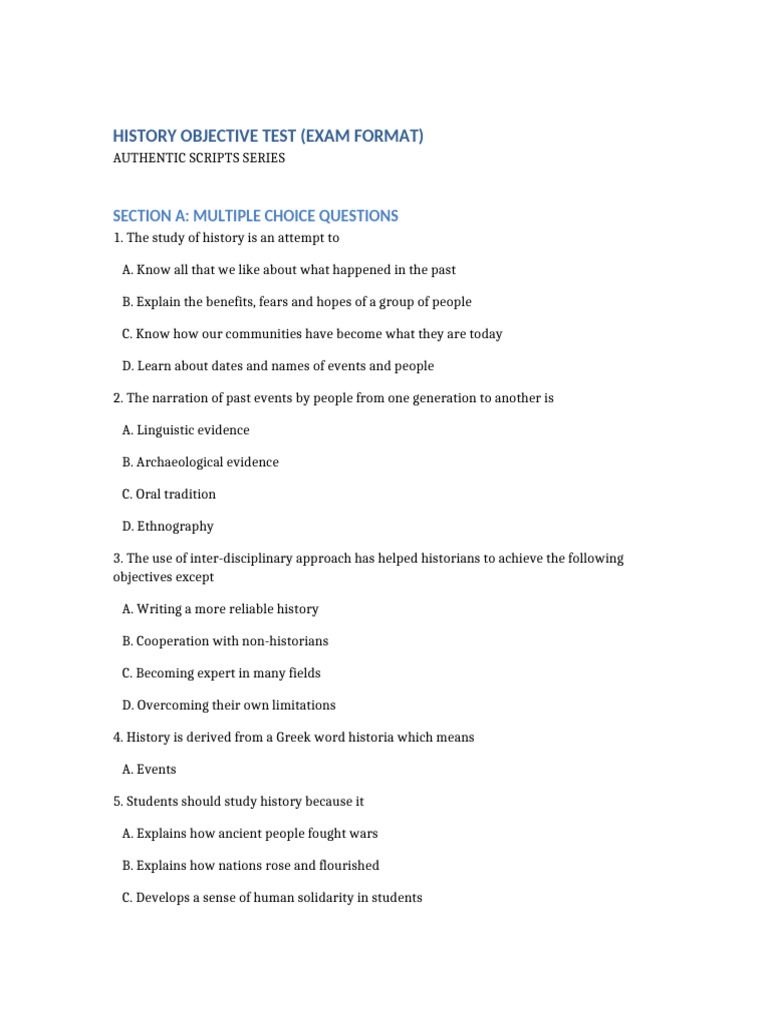 History Objective Test Authentic Scripts | PDF | Ethnography | Archaeology