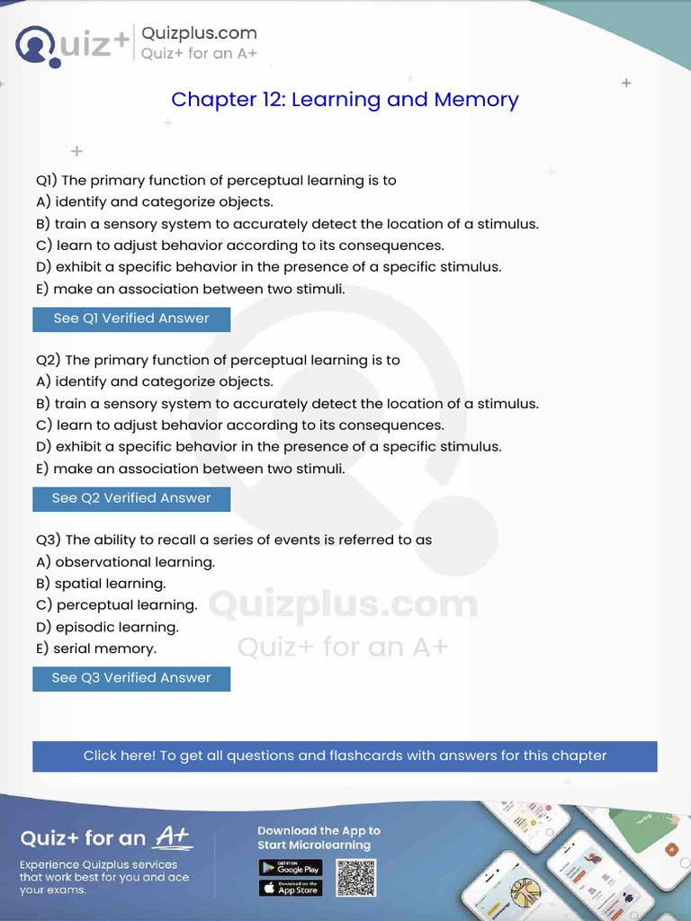 The Primary Function of Perceptual Learning Is To | PDF | Perception ...