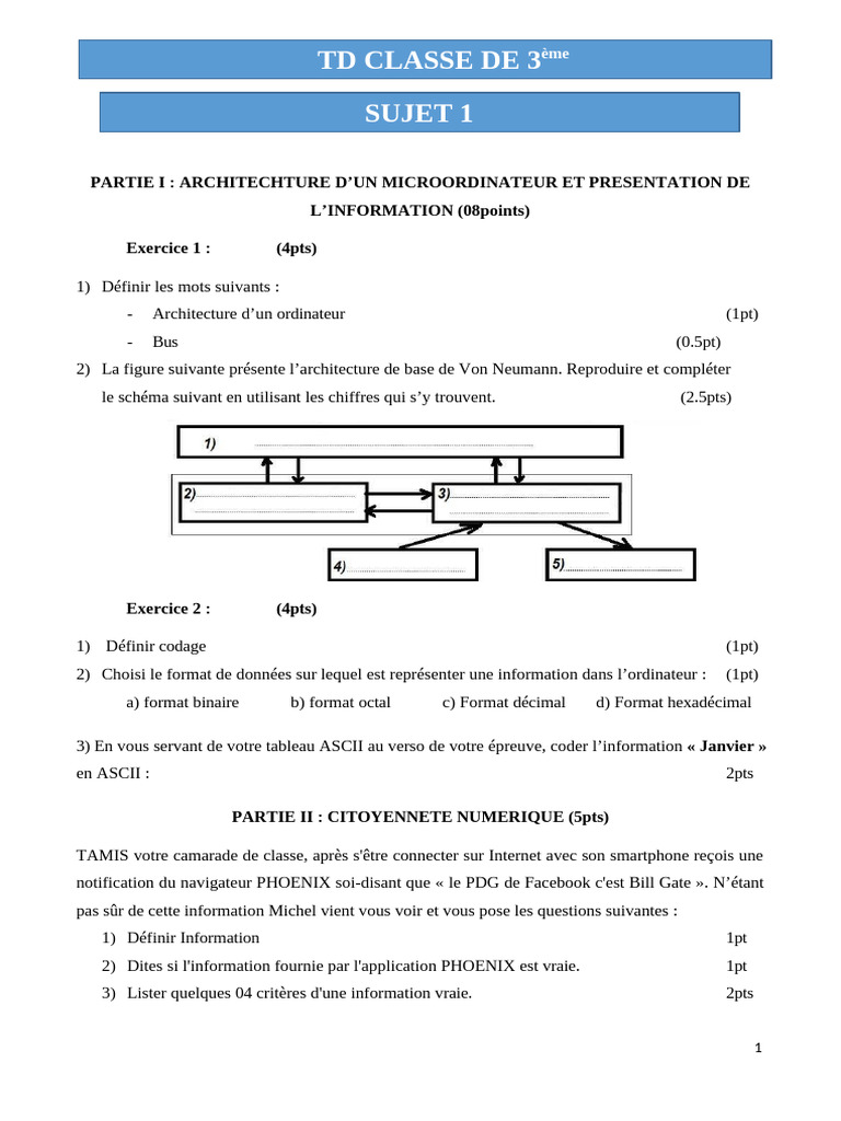 TD Info 3ème 2026 | PDF