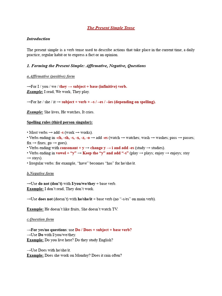 The Present Simple Tense | PDF | Verb | Linguistic Typology