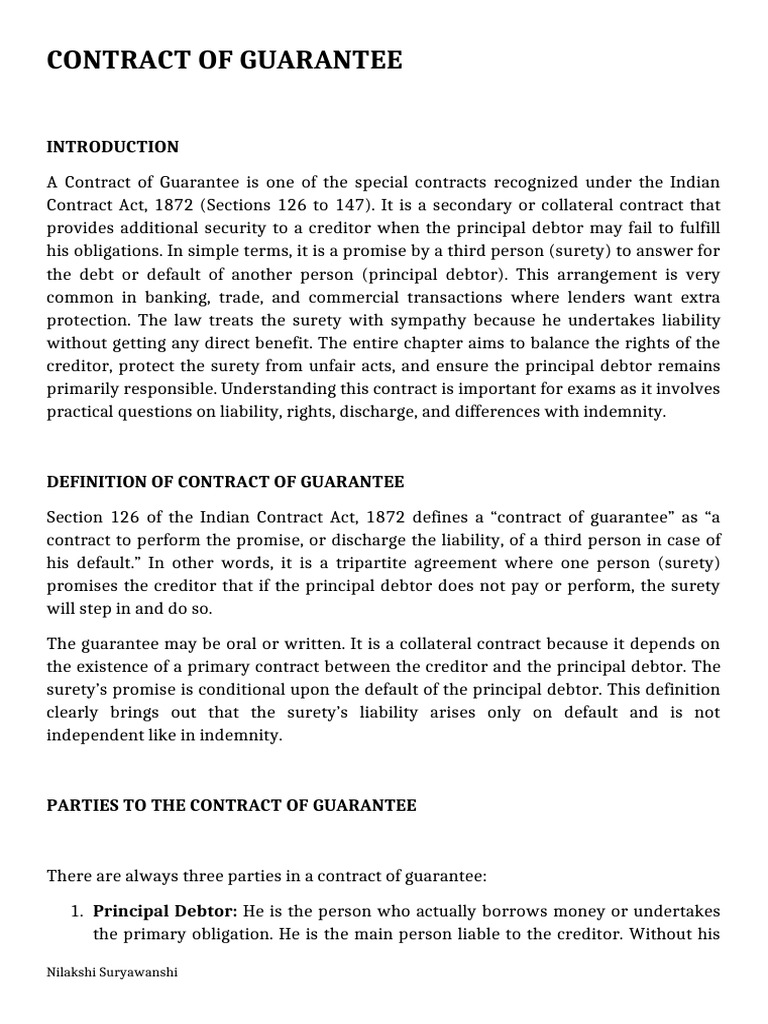 Contract of Guarantee by K | PDF | Guarantee | Surety