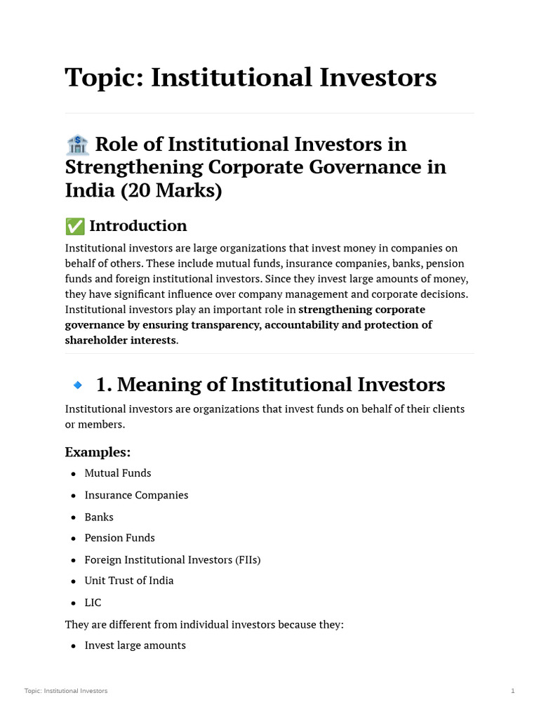 Institutional Investors | PDF | Corporate Governance | Corporate Social ...
