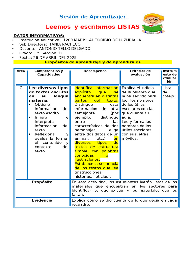 1-Leemos y Escribimos Listas | PDF | Pedagogía | Maestros