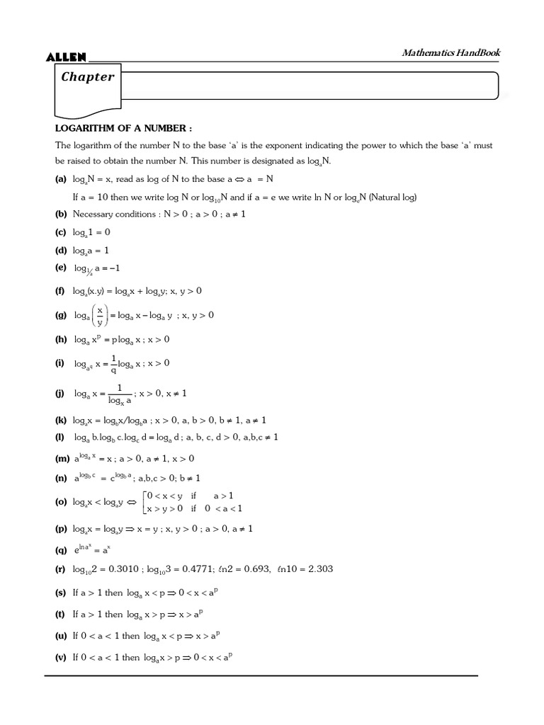 Chapter 1 Logarithm | PDF