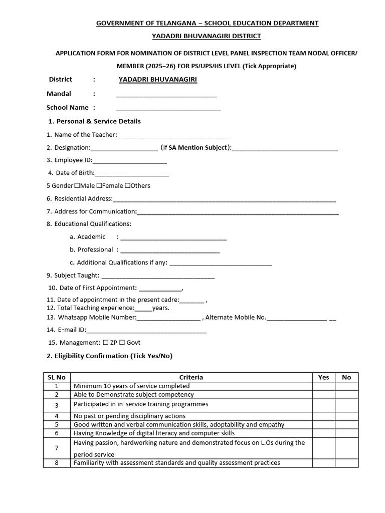Application For Inspetion Team | PDF