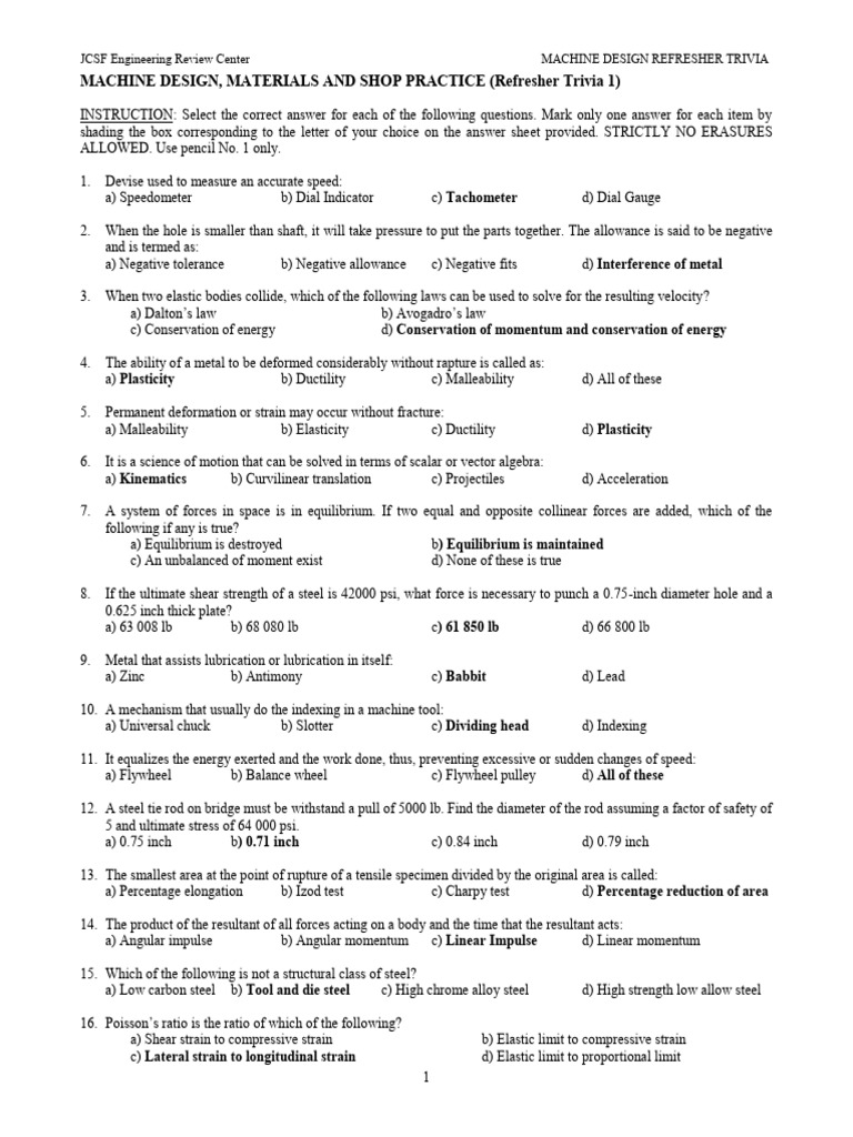 MDSP Refresher Trivia 1 | PDF | Ductility | Ultimate Tensile Strength