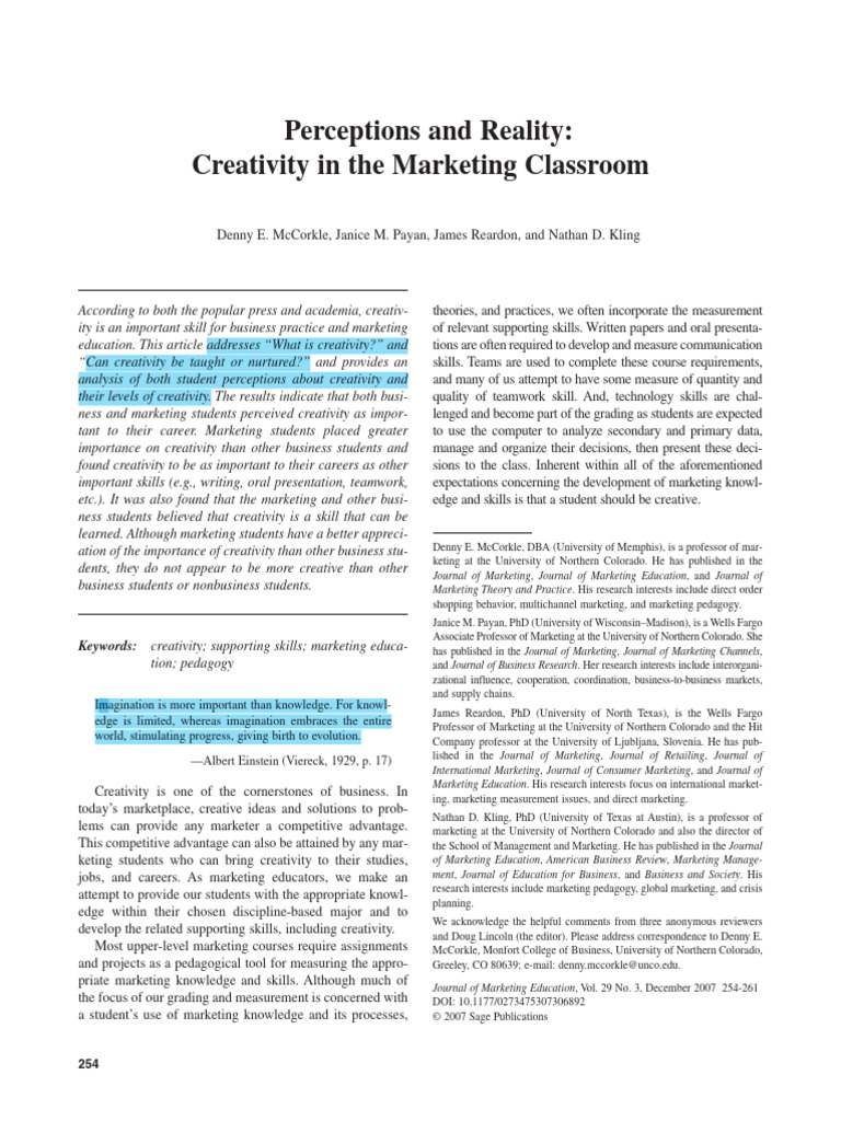 Perceptions and Reality - Creativity in The Marketing Classroom | PDF ...