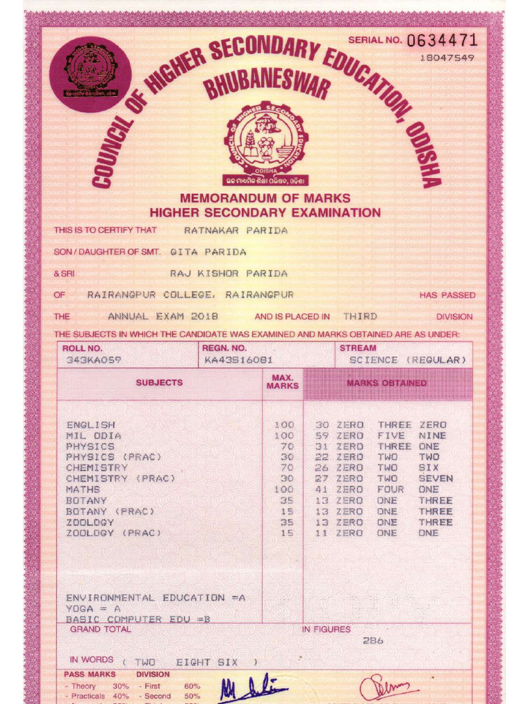 +2 Marksheet | PDF