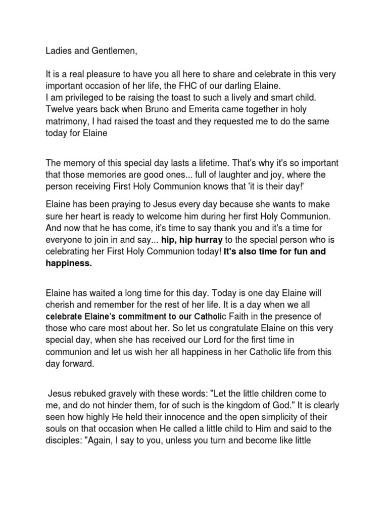 First holy communion speech by the child picture
