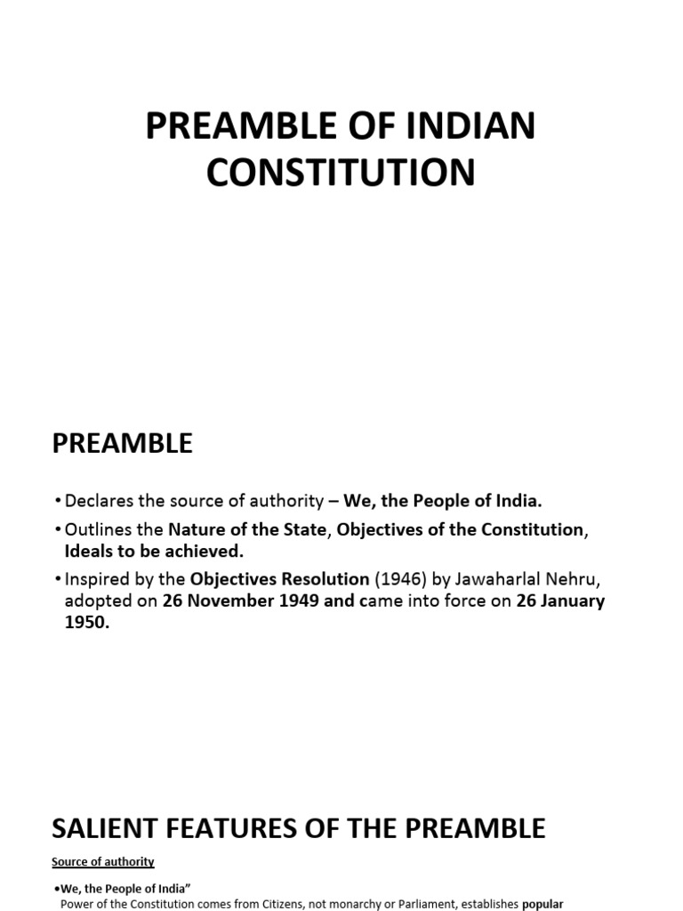 Preamble of Indian Constitution | PDF