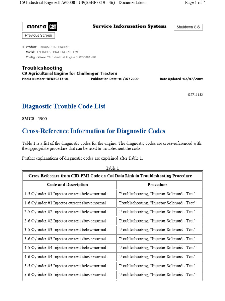 C9 Diagnostic Trouble Code List | PDF | Fuel Injection | Power Supply