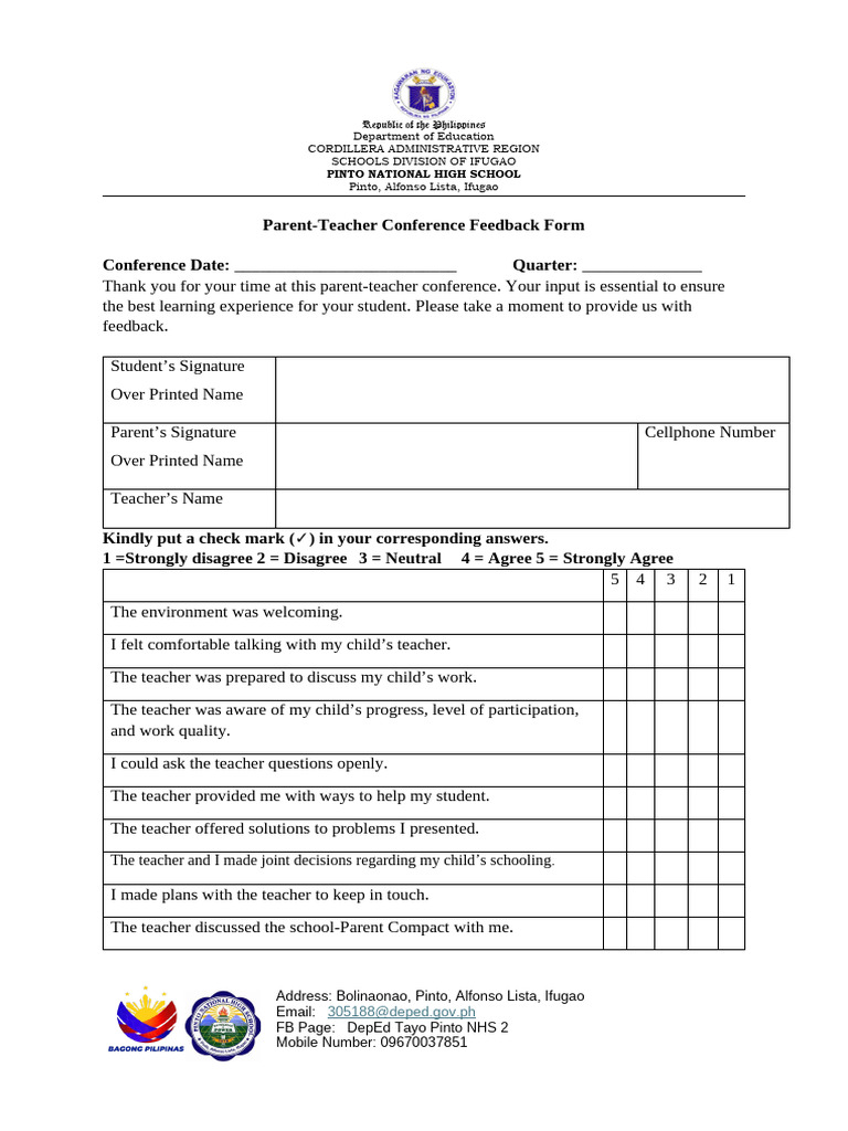 Parent-Teacher Feedback Form | PDF