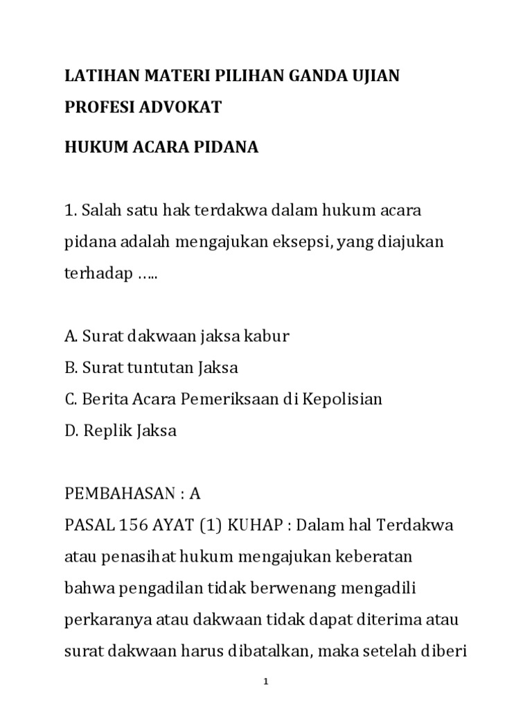 Contoh Soal Latihan Ujian Advokat Peradi Ep 04 Dengan Pembahasan Jawaban