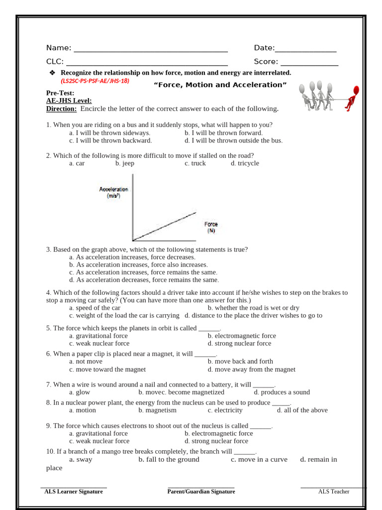 Worksheets LS2-Force, Motion and Acceleration | PDF | Force | Mass