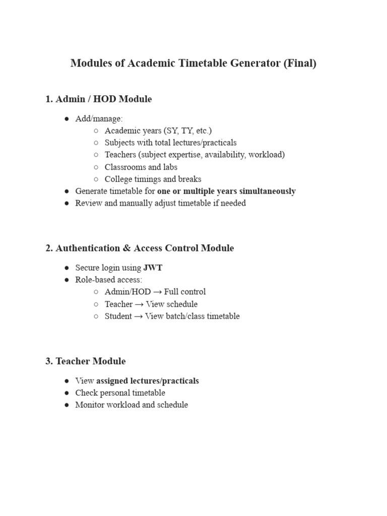 Modules of Academic Timetable Generator (Final) | PDF