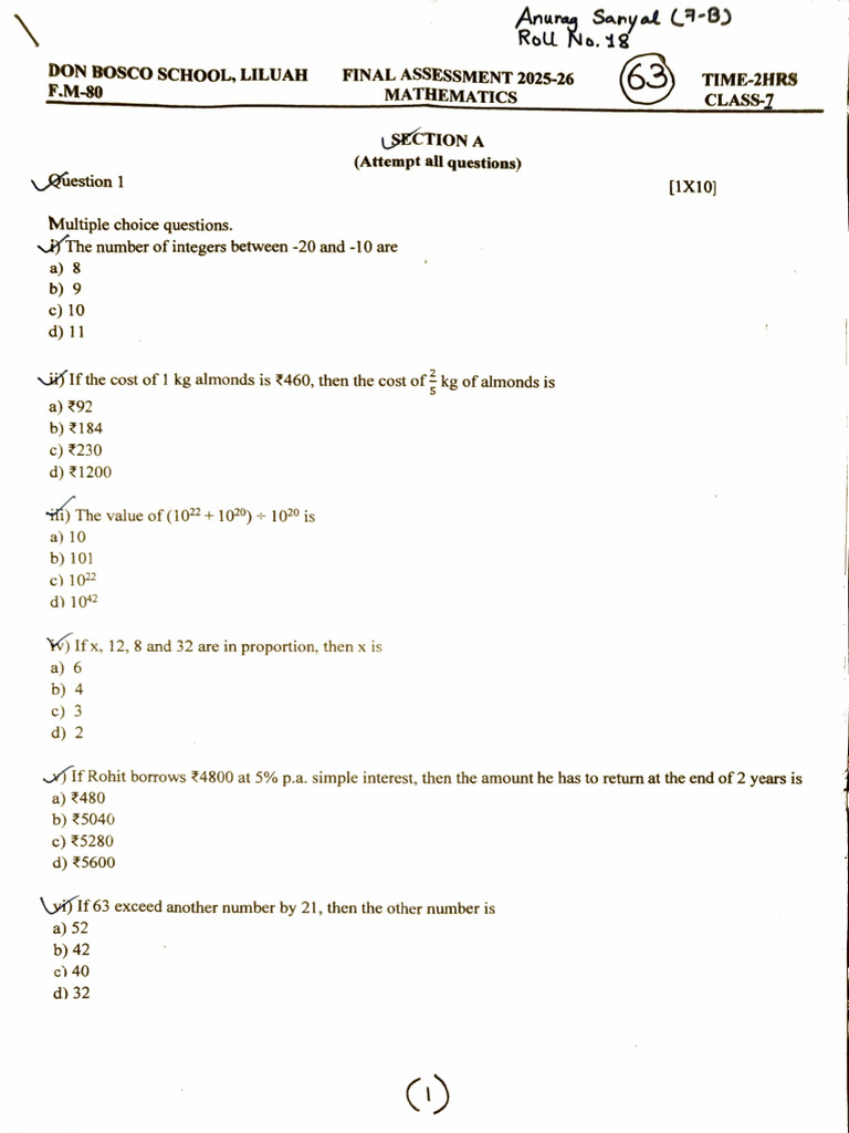 Mathematics Final Term (CL-7) | PDF | Area | Angle