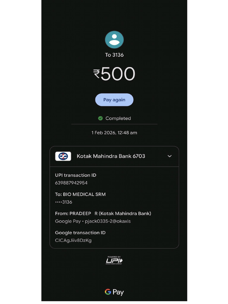 Pradeep R (Payment Details) | PDF