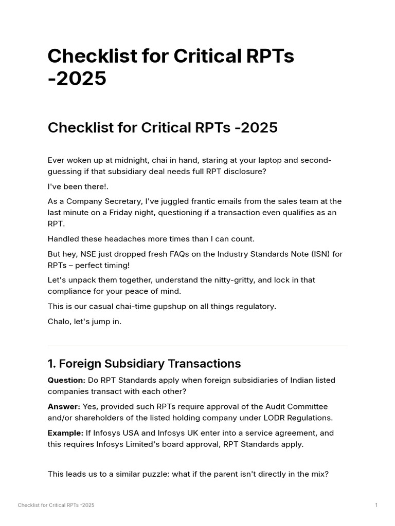 Checklist For Critical RPTs by Saeed Shaikh 2025 1761885826 | PDF