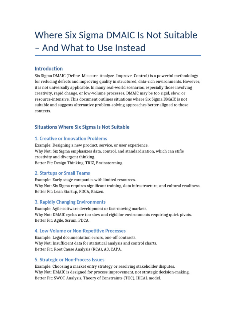 Where Six Sigma Is Not Suitable | PDF | Six Sigma | Agile Software ...
