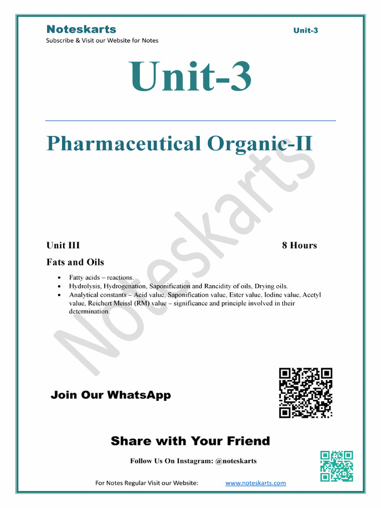 UNIT 3 B.pharma 3rd Sem Pharmaceutical Organic 2 Unit by Noteskarts | PDF